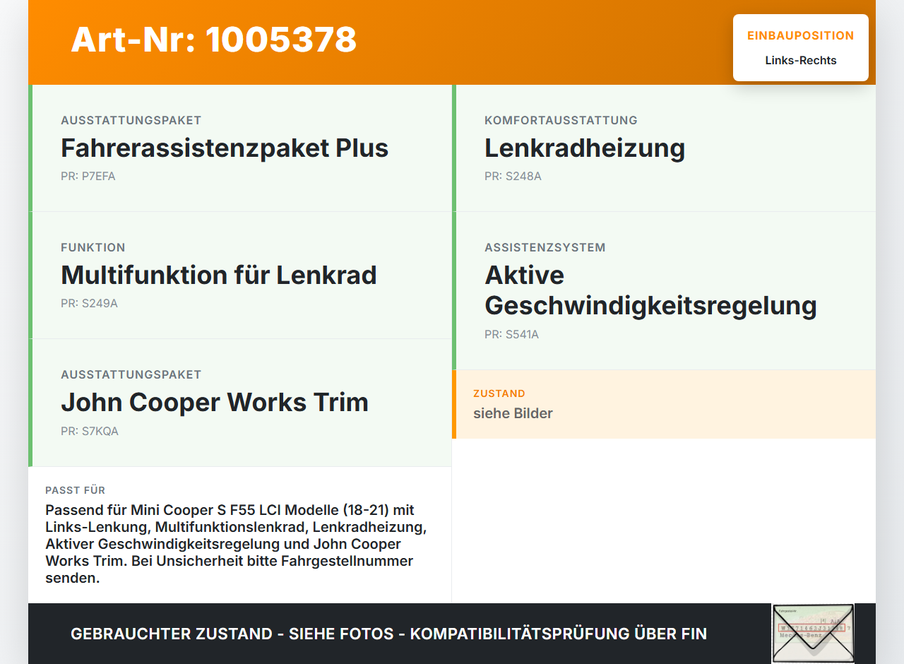 Mini Cooper S F55 LCI 18-21 Lenkradschalter Multifunktionstasten Schalter für Lenkrad Links und Rechts Mini Cooper... Vorschau 3