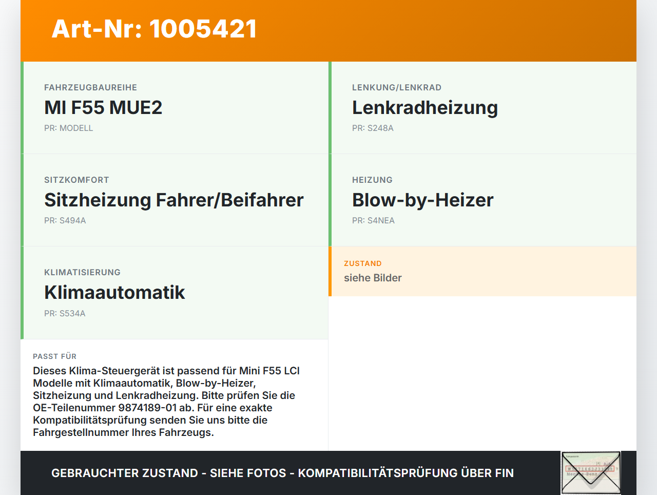 Mini Cooper S F55 LCI 18-21 Steuergerät ECU Modul Klima SG Mini Cooper S F55 LCI 18-21 01.07.2021 64119874189... Vorschau 3