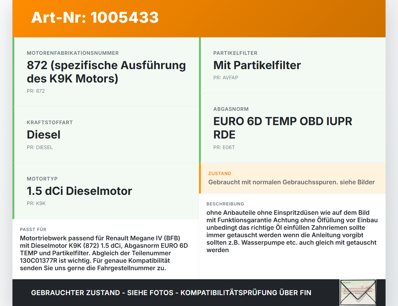 Renault Megane IV 4 16-21 dCi 1,5 85KW K9K872 Motor Triebwerk Renault Megane IV 4 16-21 10.12.2018 130C01377R... Vorschau 3