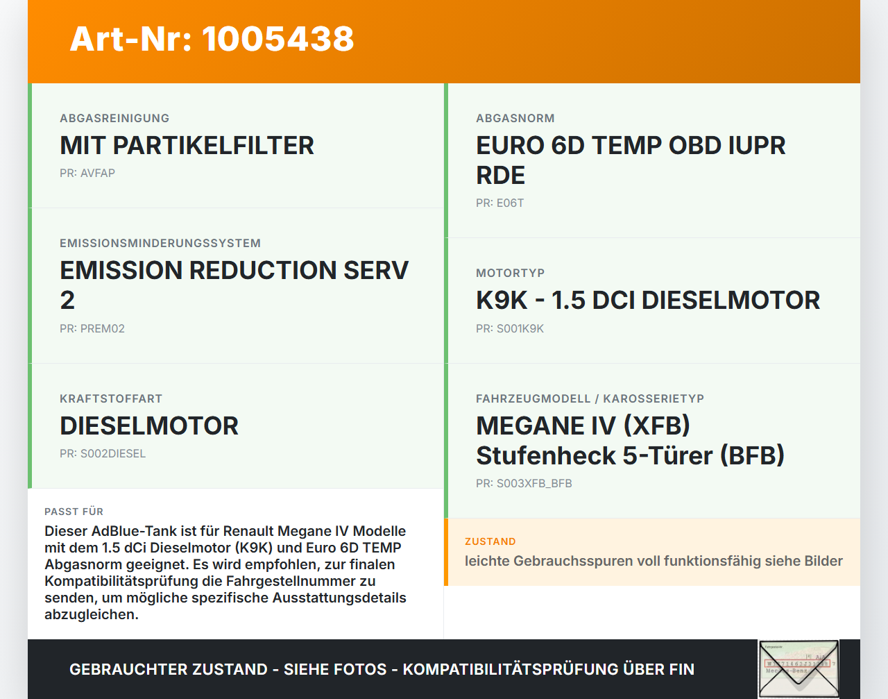 Renault Megane IV 4 16-21 dCi 1,5 85KW Additiv Tank Behälter AdBlue Renault Megane IV 4 16-21 10.12.2018 4103976AA... Vorschau 3