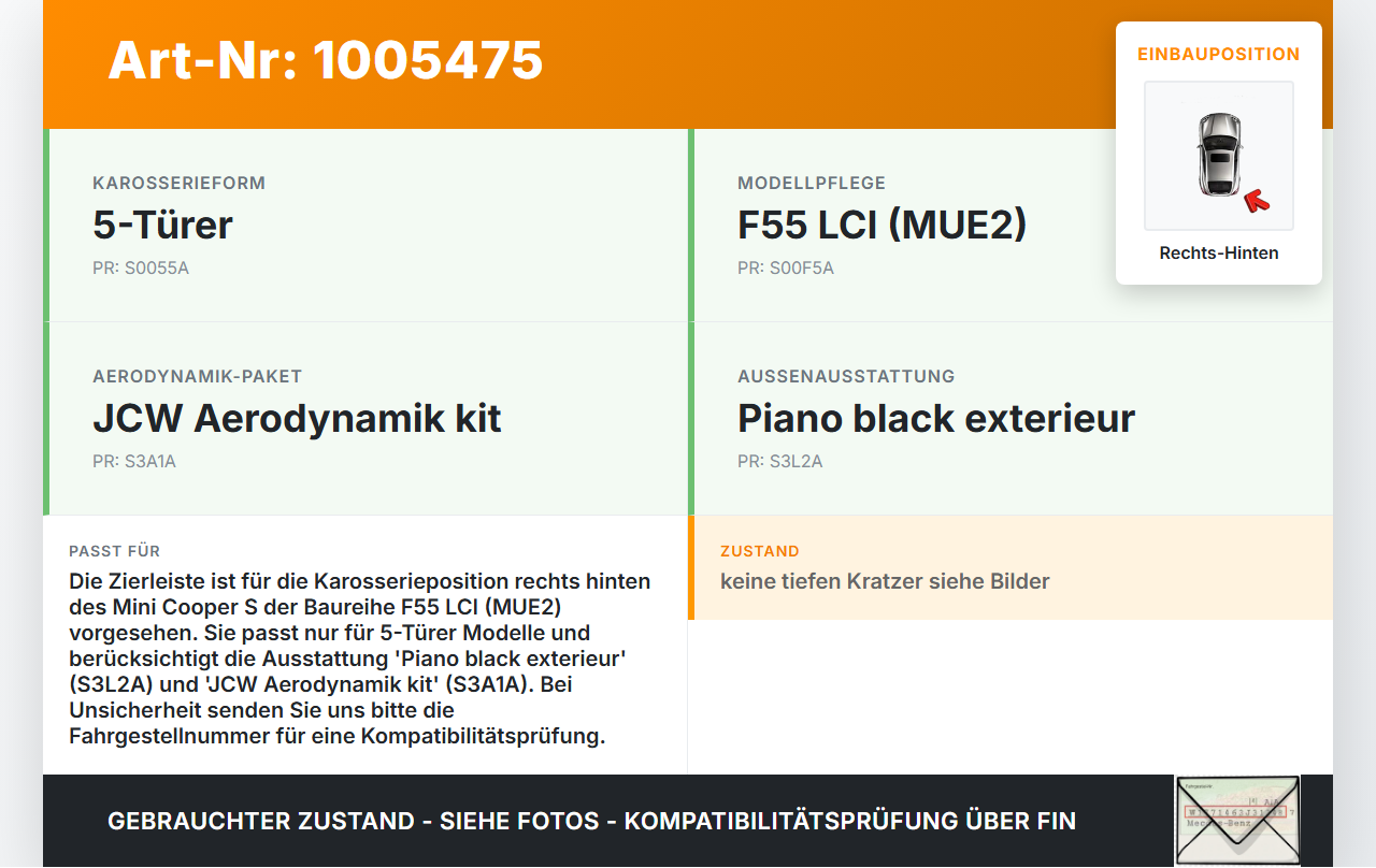 Mini Cooper S F55 LCI 18-21 Zierleiste für Karosserie Aussen Rechts Hinten Mini Cooper S F55 LCI 18-21 01.07.2021... Vorschau 3