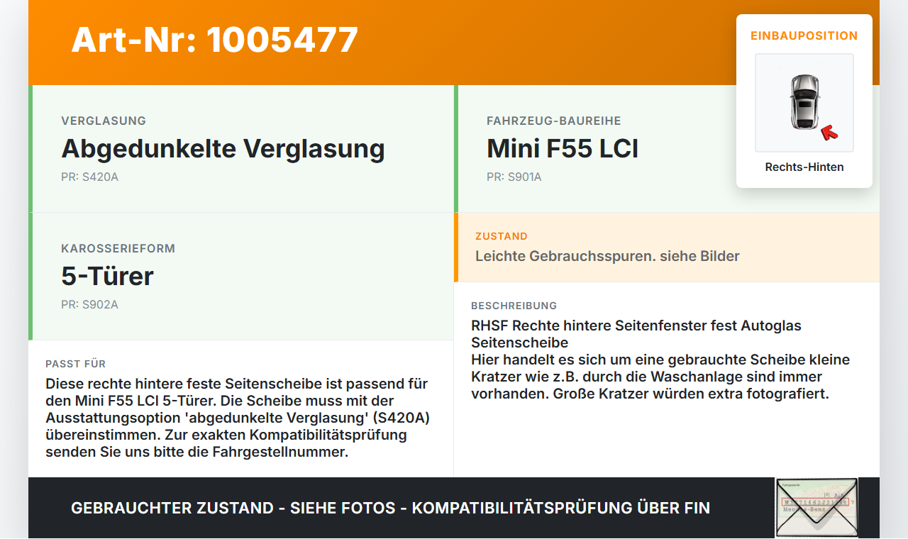 Mini Cooper S F55 LCI 18-21 Seitenscheibe Feste Scheibe Rechts Hinten Orig. getönt Mini Cooper S F55 LCI 18-21... Vorschau 3