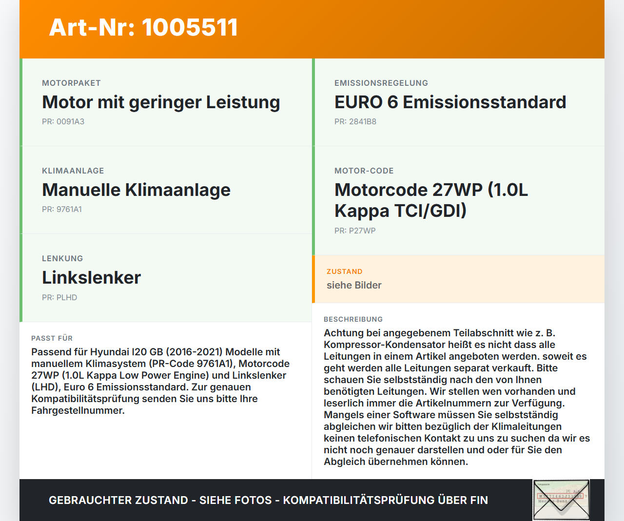 Hyundai I20 GB 16-21 1,0 75KW Klimaschlauch Klimaleitung Hyundai I20 GB 16-21 17.04.2018 F374ALEEB gebraucht Vorschau 3