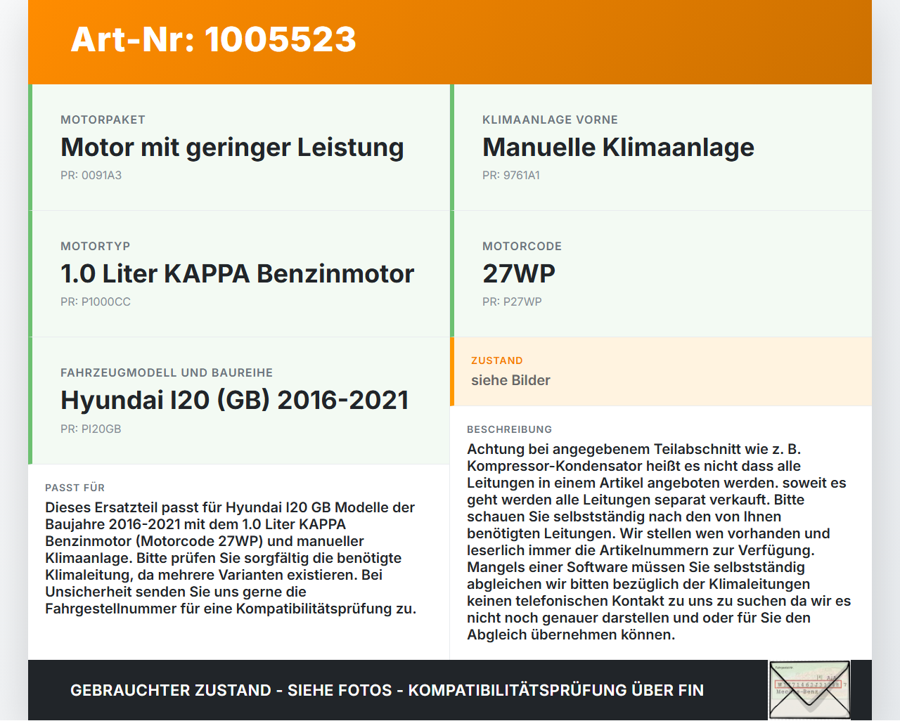 Hyundai I20 GB 16-21 1,0 75KW Klimaschlauch Klimaleitung Hyundai I20 GB 16-21 17.04.2018 F108ALEDA gebraucht Vorschau 3