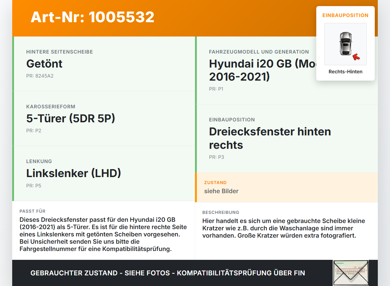 Hyundai I20 GB 16-21 5T Seitenscheibe Dreieck Scheibe Rechts Hinten Hyundai I20 GB 16-21 17.04.2018 gebraucht Vorschau 3
