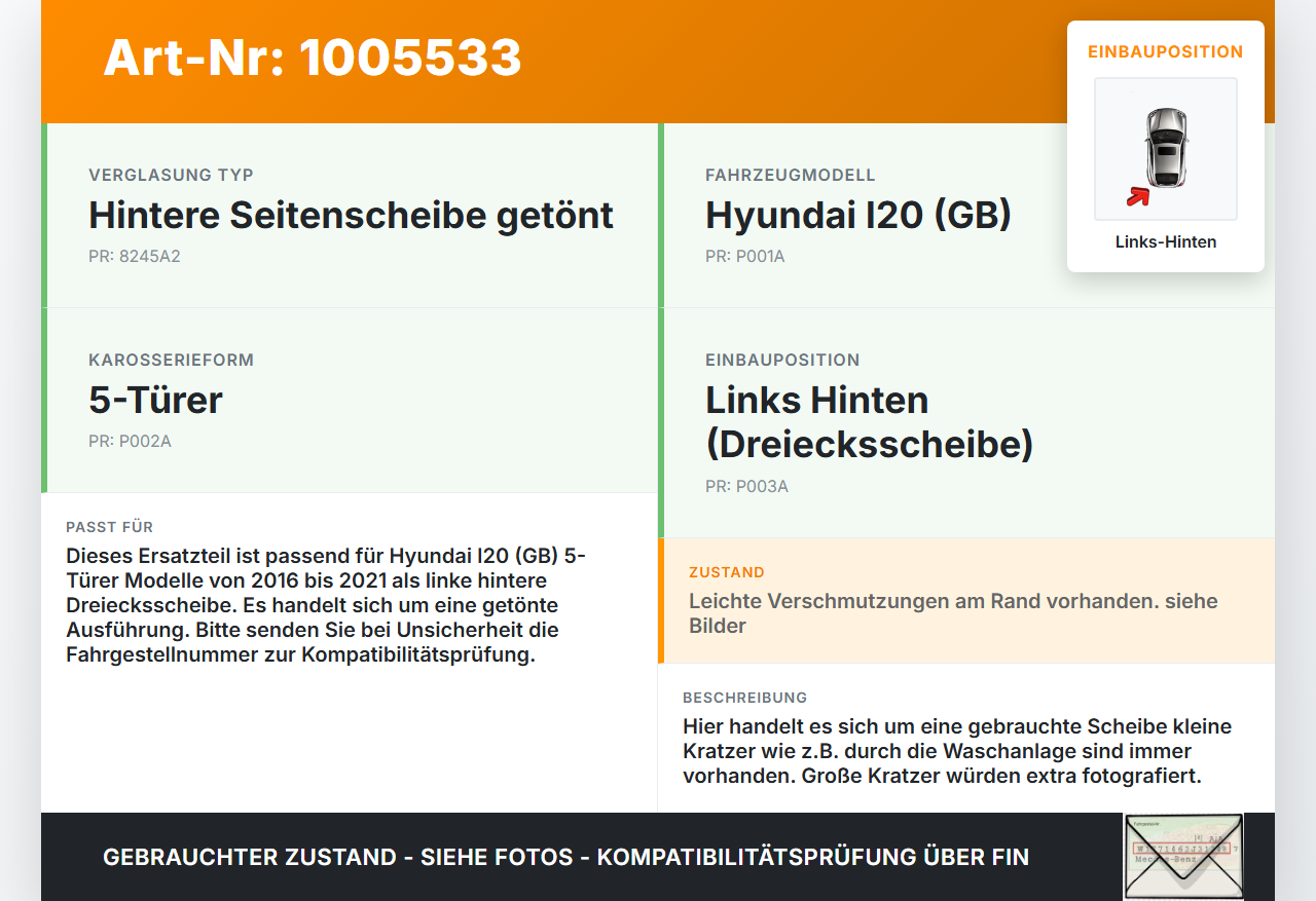 Hyundai I20 GB 16-21 5T Seitenscheibe Dreieck Links Hinten Hyundai I20 GB 16-21 17.04.2018 gebraucht Vorschau 3