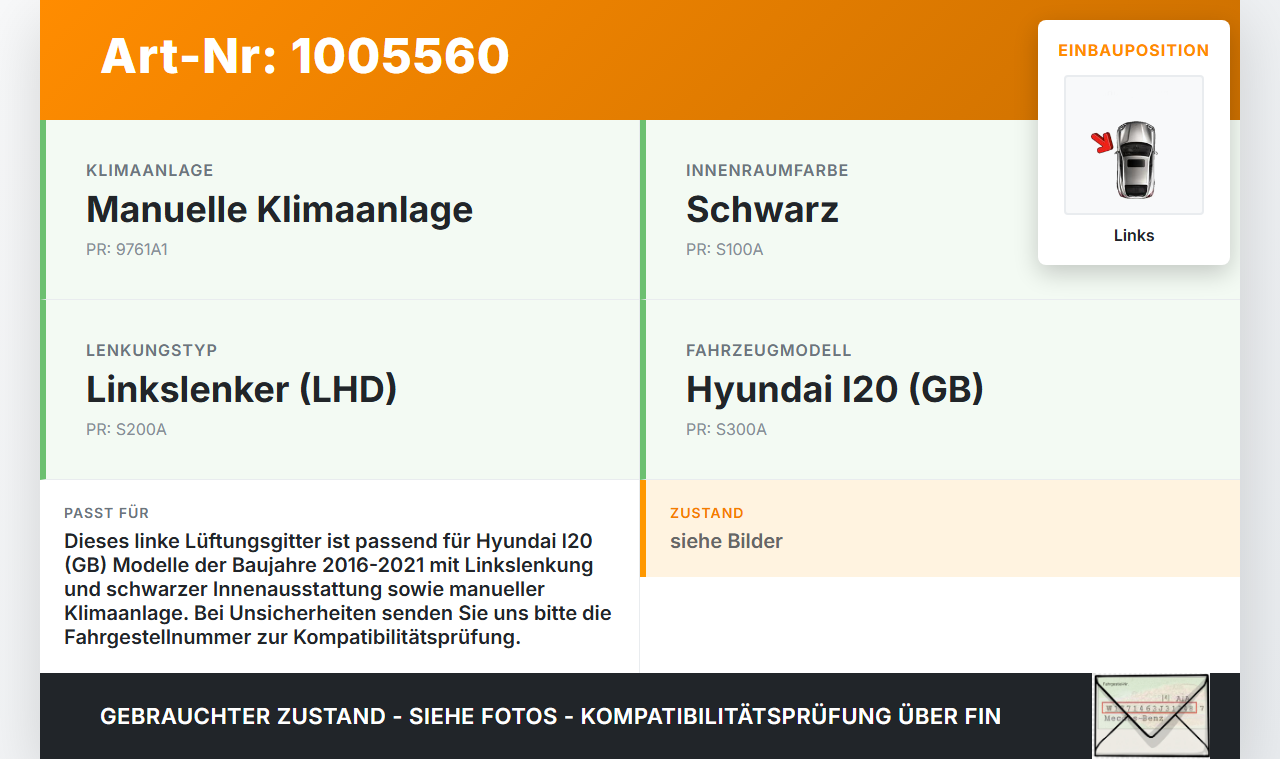 Hyundai I20 GB 16-21 Luftdüse Lüftungsgitter Luftdusche Links Hyundai I20 GB 16-21 17.04.2018 gebraucht Vorschau 3