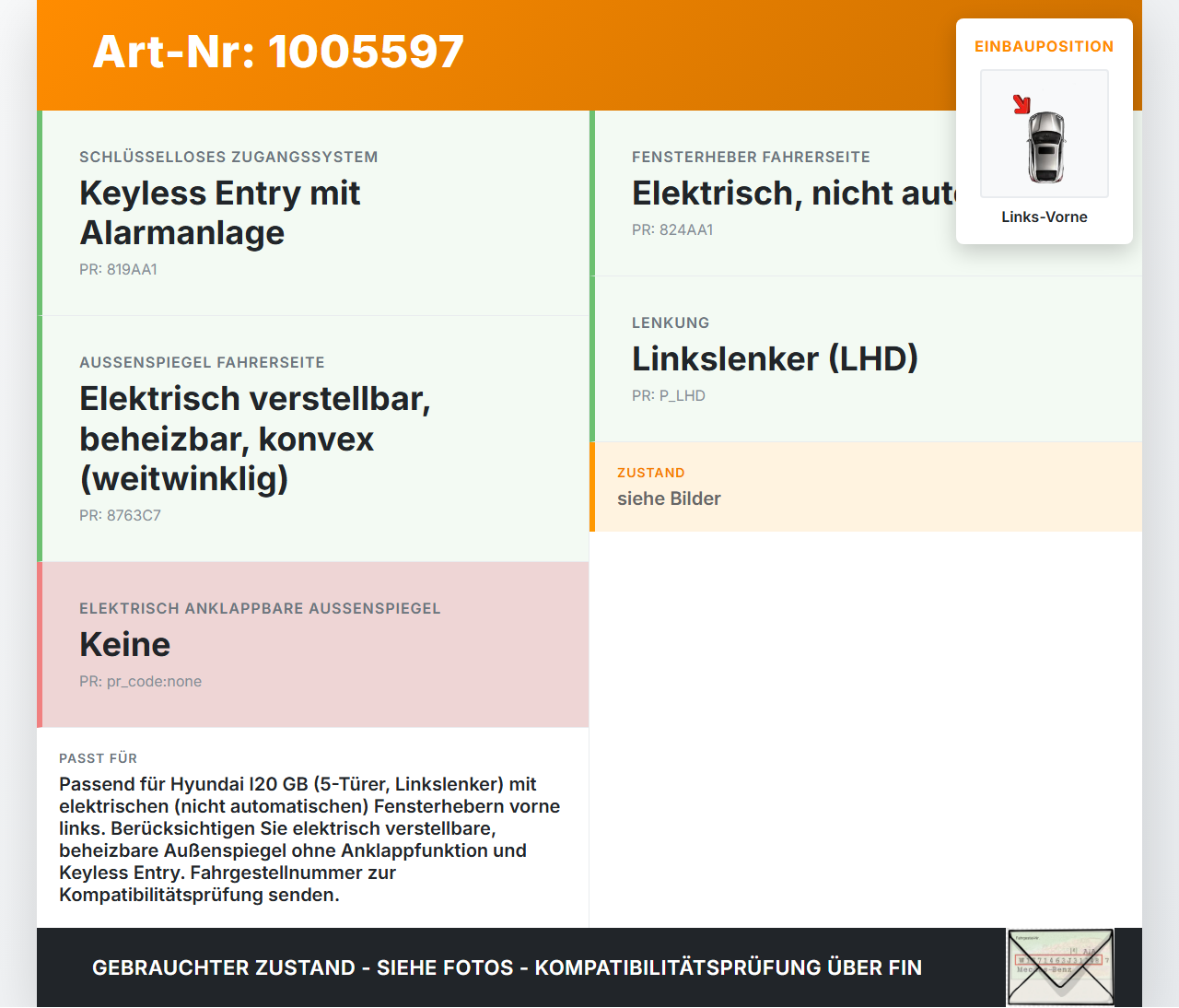 Hyundai I20 GB 16-21 5T Kabelbaum Tür und Fensterheber Links Vorne Hyundai I20 GB 16-21 17.04.2018 91604C8891... Vorschau 3