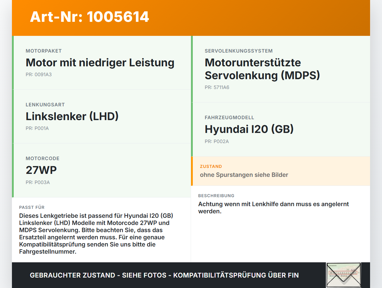 Hyundai I20 GB 16-21 Lenkgetriebe Servolenkung Hyundai I20 GB 16-21 17.04.2018 56500C-8000 gebraucht Vorschau 3