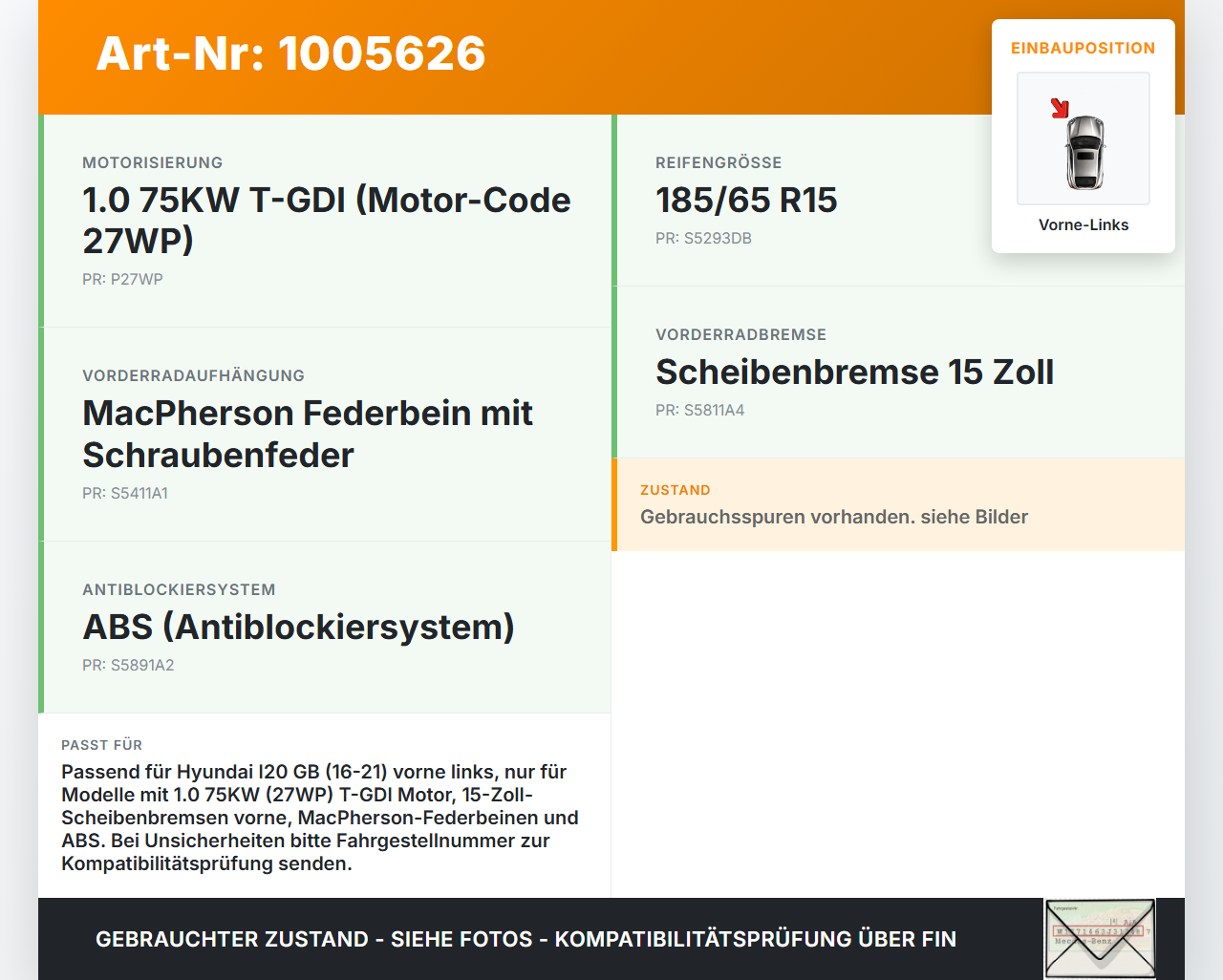 Hyundai I20 GB 16-21 1,0 75KW Achsschenkel Radnabe Radlagergehäuse Vorne Links Hyundai I20 GB 16-21 17.04.2018... Vorschau 3