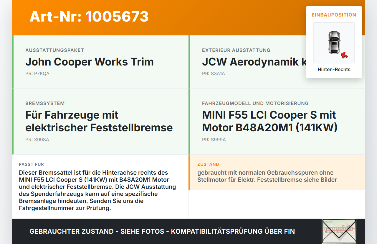 Mini Cooper S F55 LCI 18-21 2,0 141KW Bremssattel Bremszange Hinten Rechts Mini Cooper S F55 LCI 18-21 01.07.2021... Vorschau 3