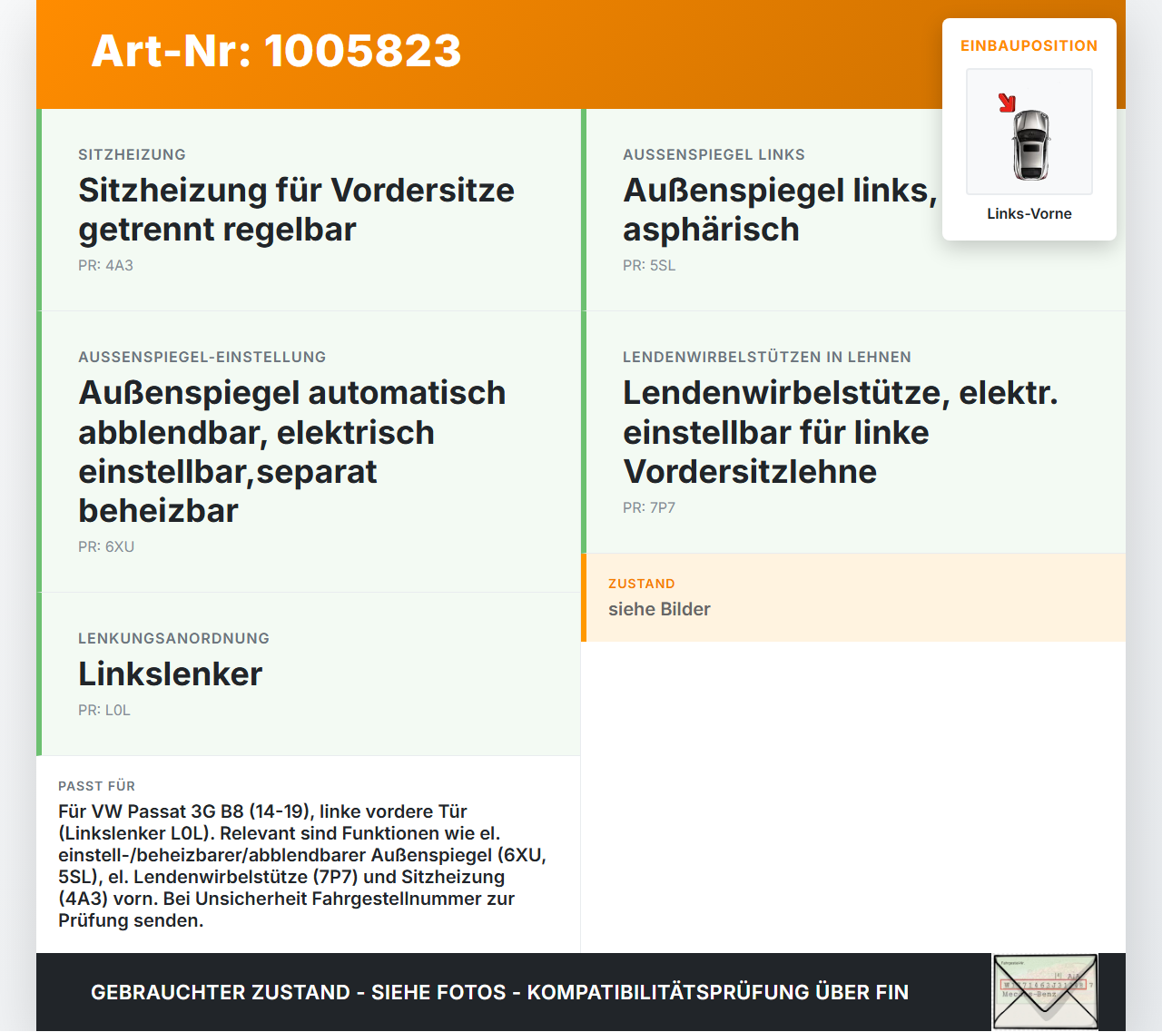 VW Passat 3G B8 14-19 Steuergerät ECU SG Türmodul Links Vorne VW Passat 3G B8 14-19 31.01.2018 5Q0959593E gebraucht Vorschau 3