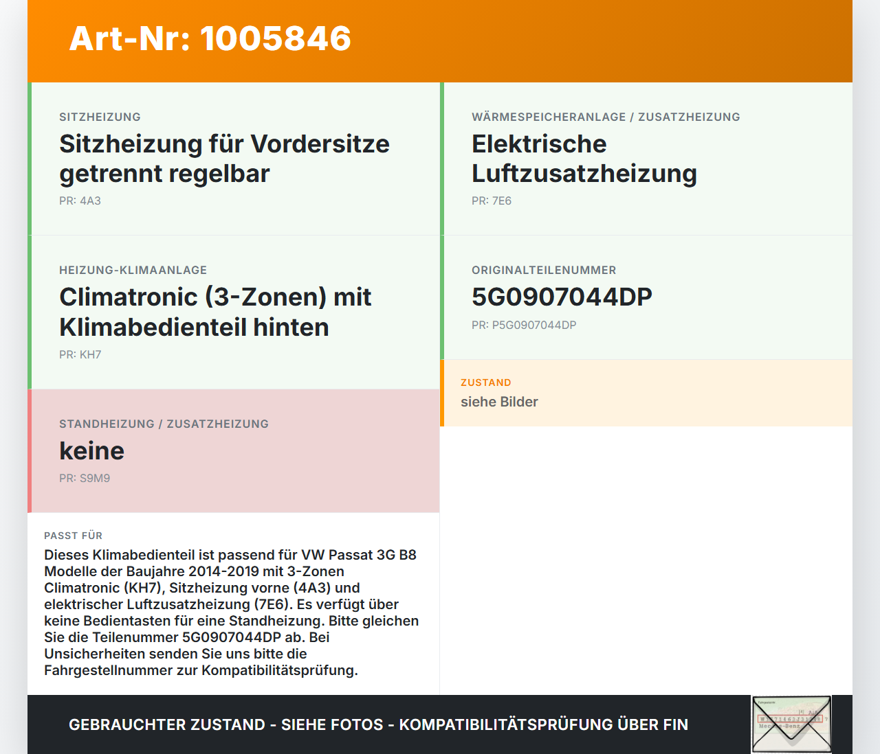 VW Passat 3G B8 14-19 Bedienteil Bedienelement Heizung Klimabedienteil VW Passat 3G B8 14-19 31.01.2018 5G0907044EA... Vorschau 3