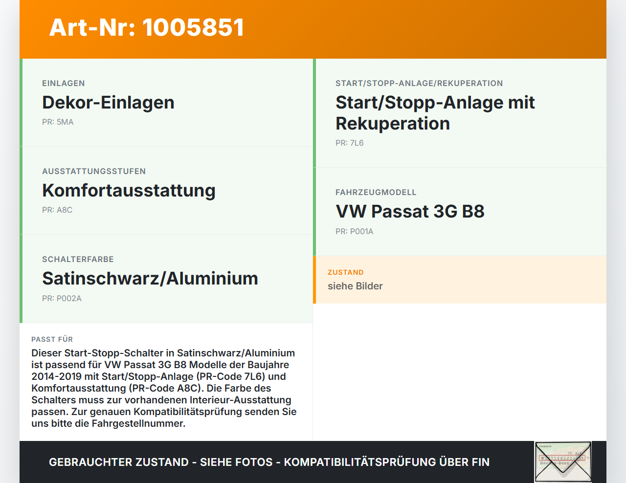 VW Passat 3G B8 14-19 Schalter Start Stop On Off Anlassschalter satinschwarz/alu VW Passat 3G B8 14-19 31.01.2018... Vorschau 3