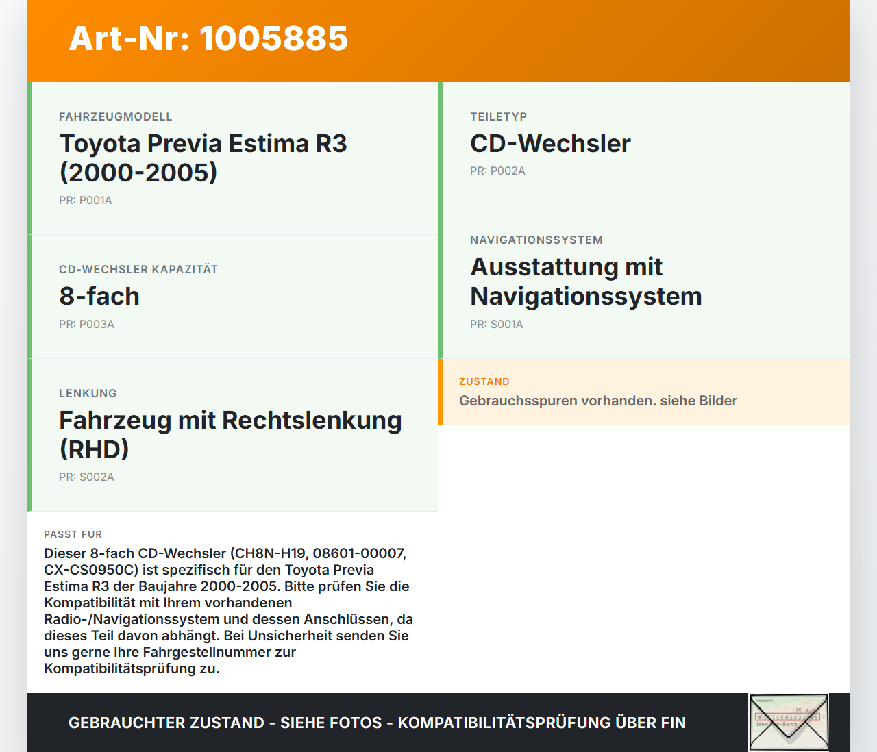 Toyota Previa Estima R3 00-05 CD-Wechsler 8-fach Compact Disc Auto Changer CH8N-H19 Toyota Previa Estima R3 00-05... Vorschau 3