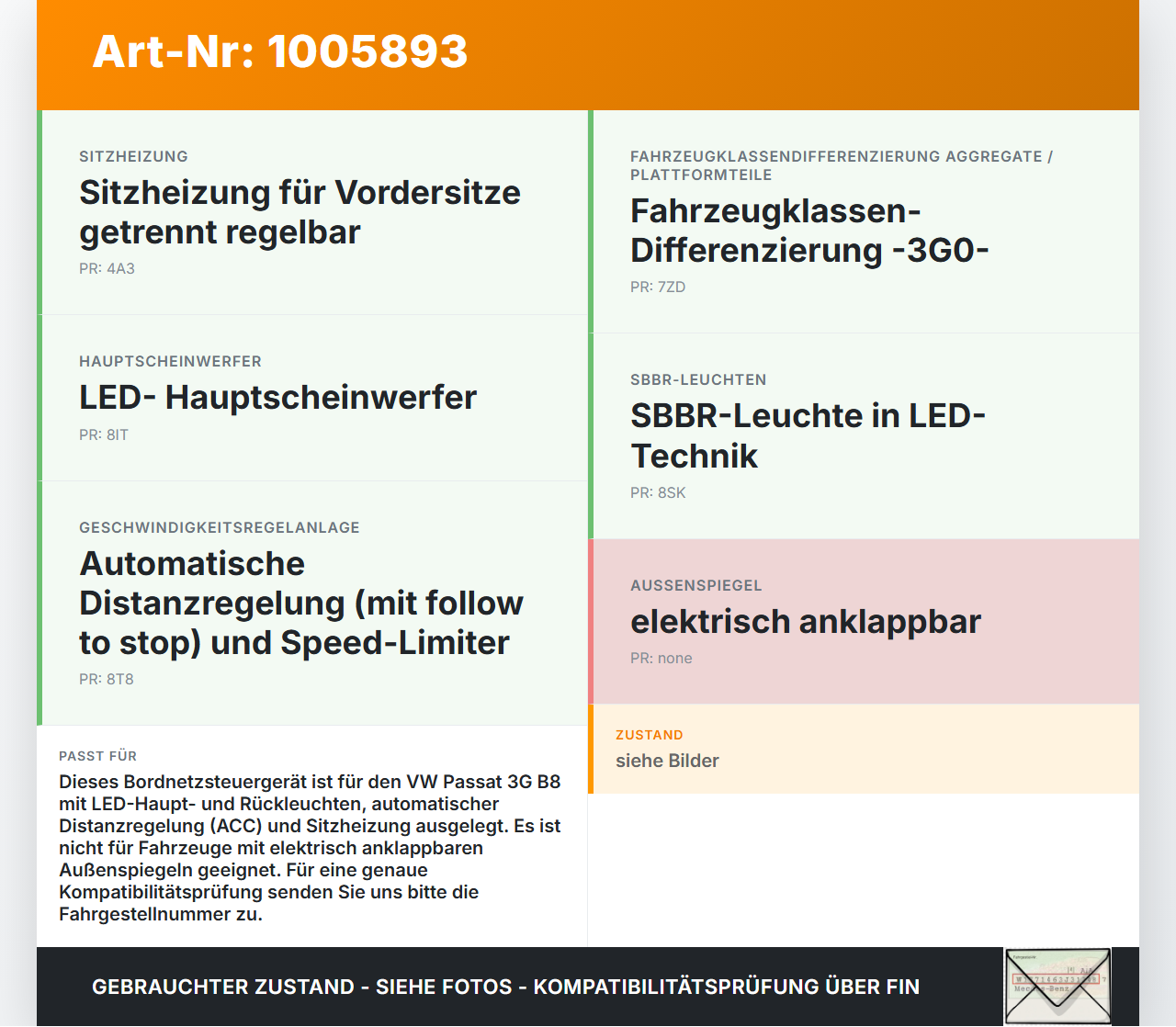VW Passat 3G B8 14-19 Steuergerät ECU SG Bordnetzsteuergerät VW Passat 3G B8 14-19 31.01.2018 5Q0937086BM... Vorschau 3