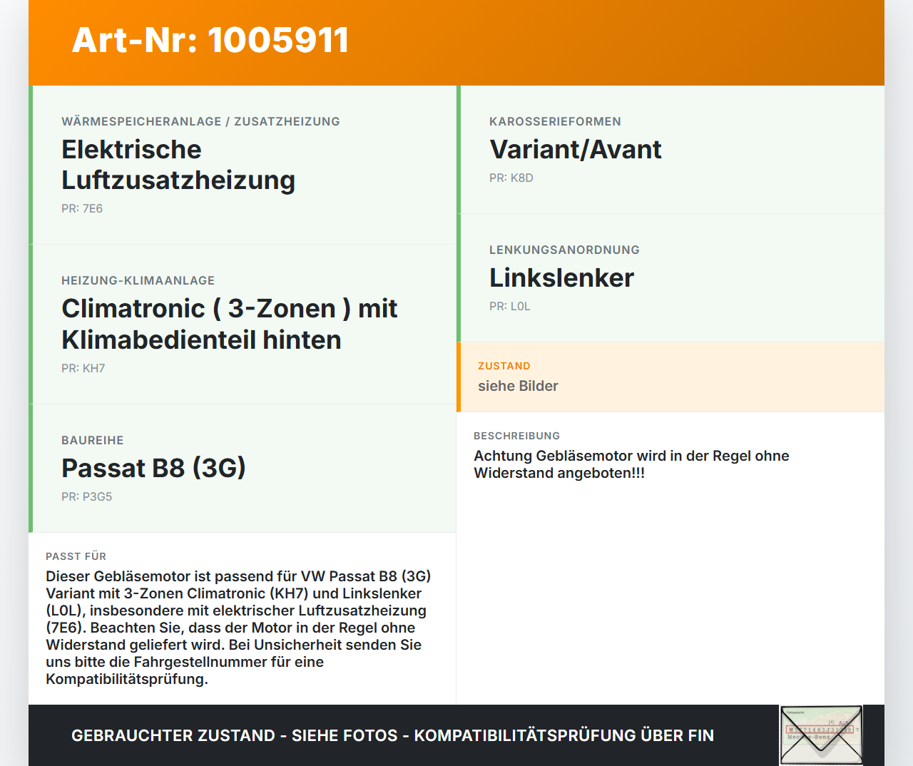 VW Passat 3G B8 14-19 Gebläsemotor Lüftermotor Heizungsgebläse VW Passat 3G B8 14-19 31.01.2018 3Q1819021... Vorschau 3