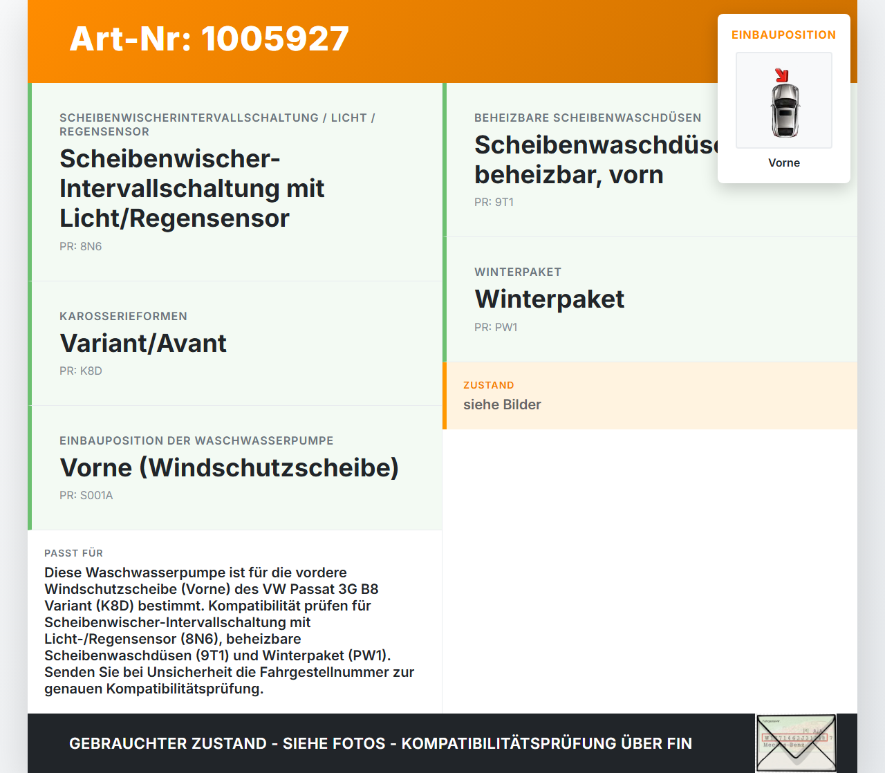 VW Passat 3G B8 14-19 Waschwasserpumpe Wischwasserpumpe Waschpumpe Vorne VW Passat 3G B8 14-19 31.01.2018 1K6955651... Vorschau 3