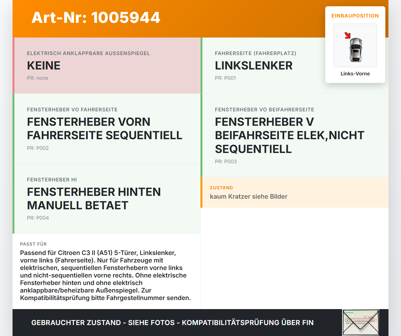 Citroen C3 II SC 09-13 5T Fensterheberschalter Schalter Links Vorne Citroen C3 II SC 09-13 03.05.2011 96637530XT... Vorschau 3