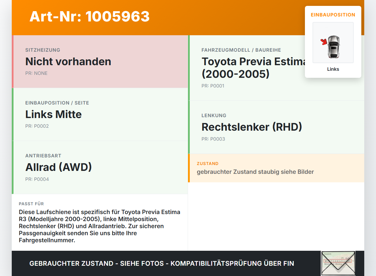 Toyota Previa Estima R3 00-05 Laufschiene Bodenschiene für Sitze Links Mitte Toyota Previa Estima R3 00-05... Vorschau 3