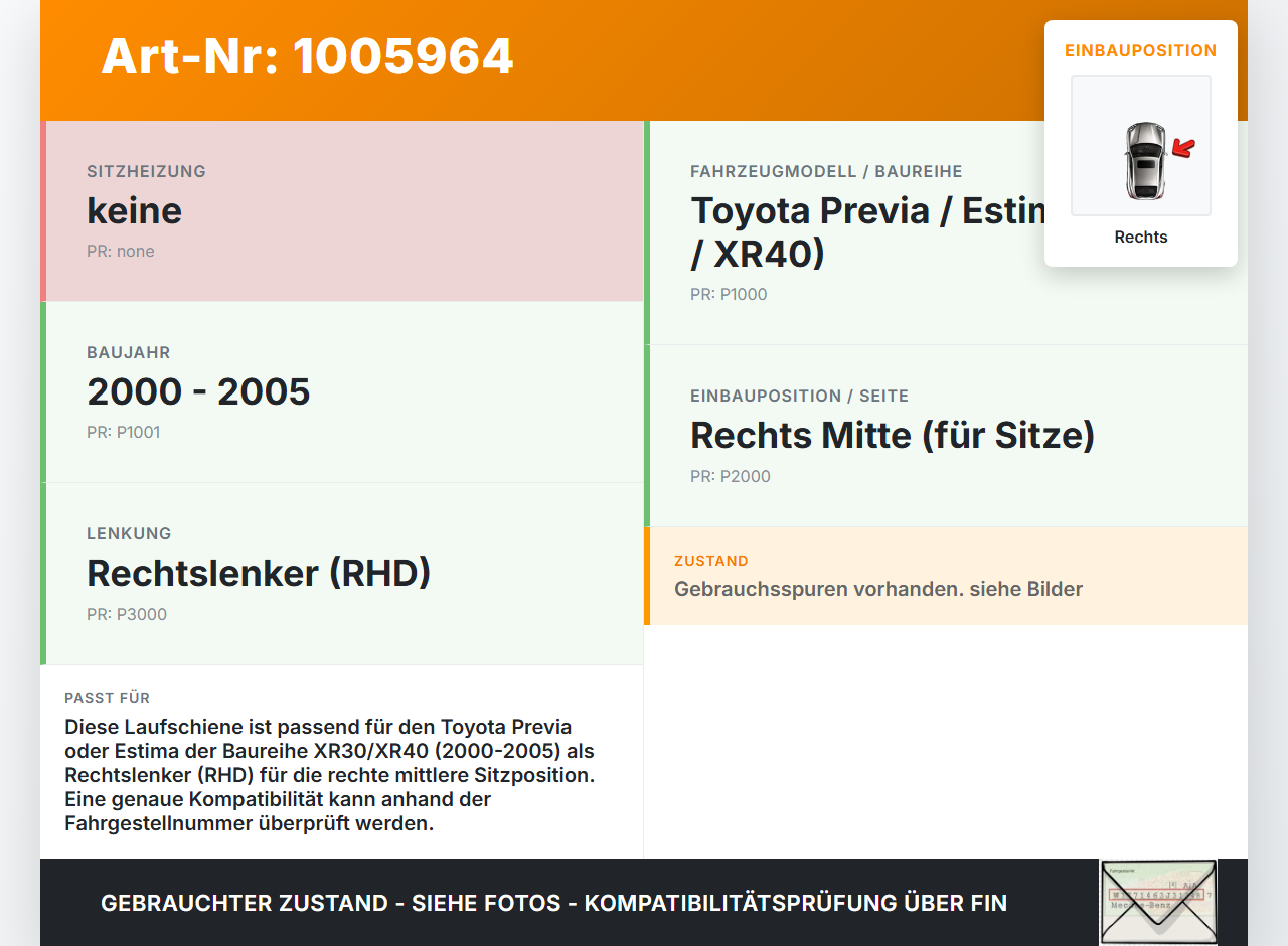 Toyota Previa Estima R3 00-05 Laufschiene Bodenschiene für Sitze Rechts Mitte Toyota Previa Estima R3 00-05... Vorschau 3