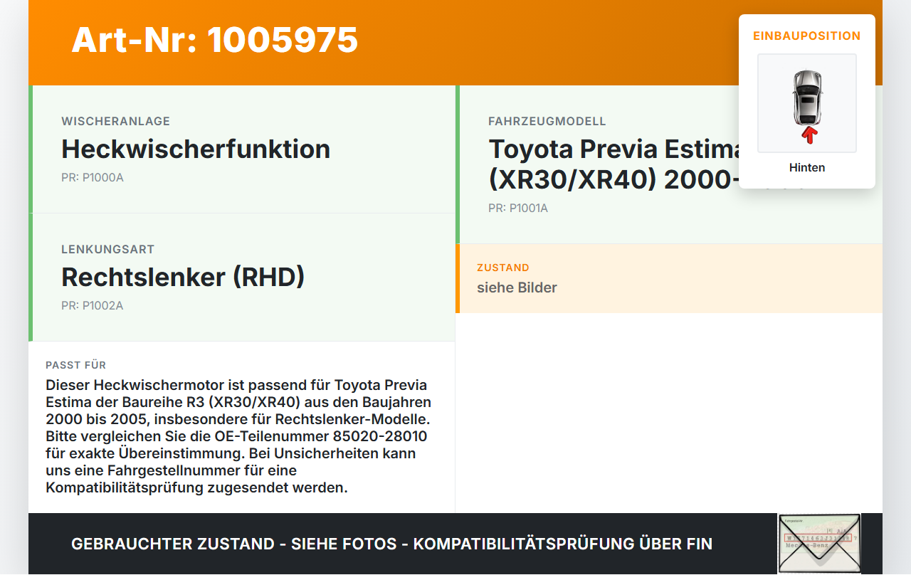 Toyota Previa Estima R3 00-05 Wischermotor Hinten Heckwischermotor Toyota Previa Estima R3 00-05 01.07.2000... Vorschau 3