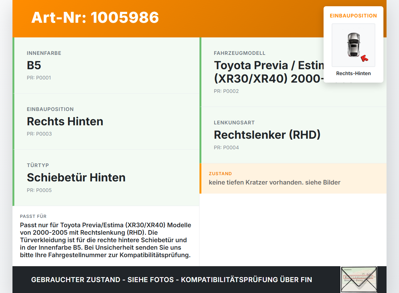 Toyota Previa Estima R3 00-05 Türverkleidung Türpappe Rechts Hinten Toyota Previa Estima R3 00-05 01.07.2000... Vorschau 3