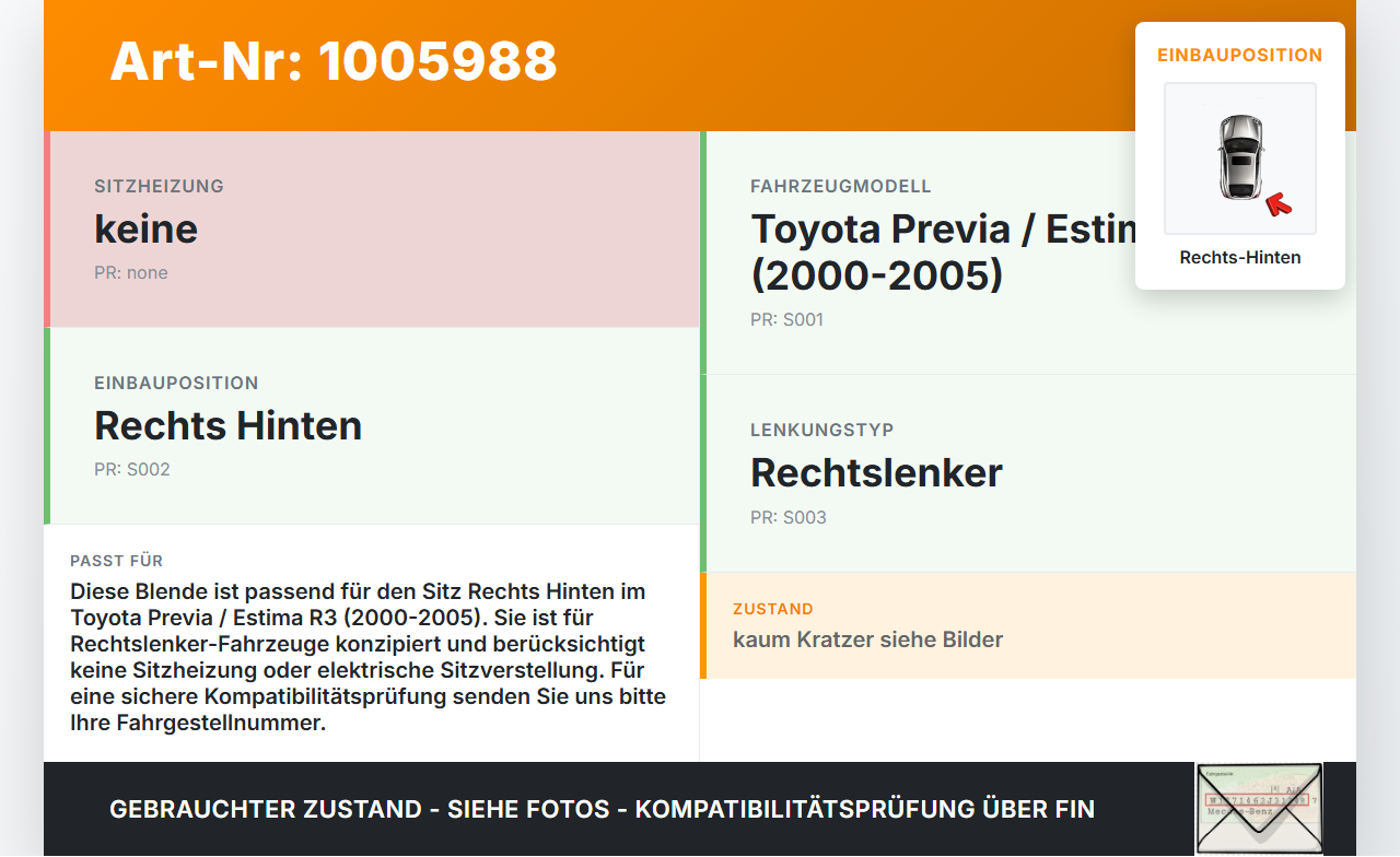 Toyota Previa Estima R3 00-05 Blende Seitenverkleidung für Sitz Rechts Hinten Toyota Previa Estima R3 00-05... Vorschau 3