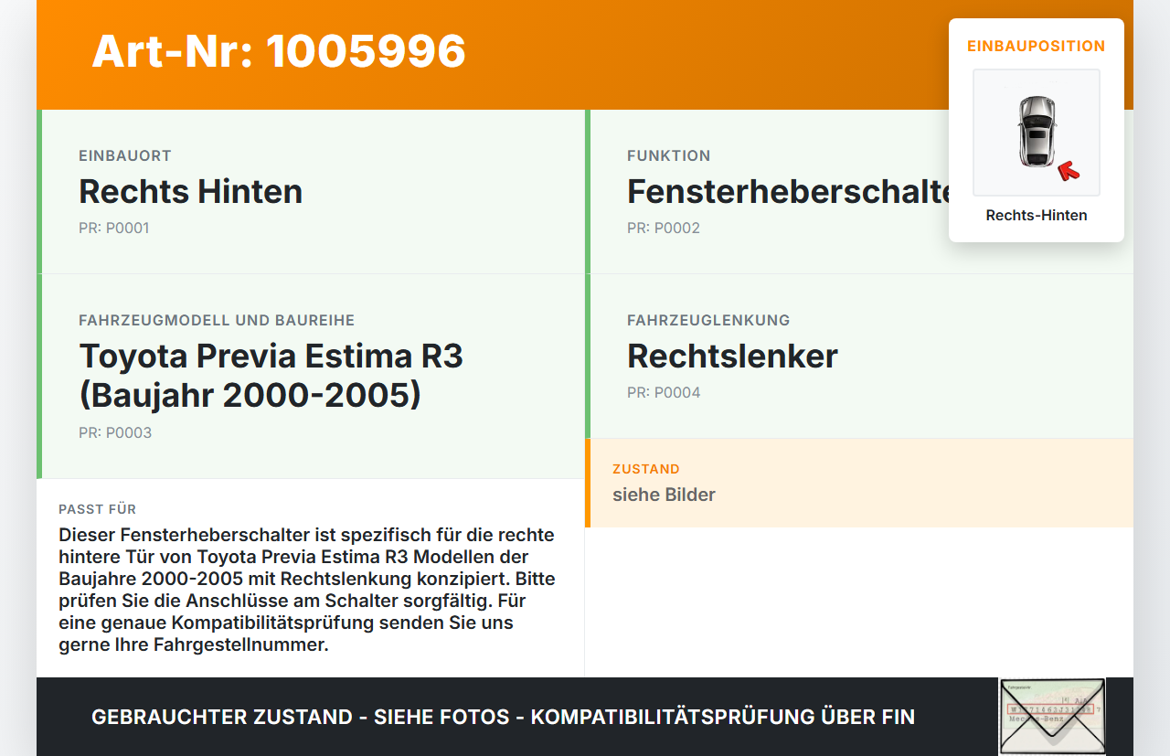 Toyota Previa Estima R3 00-05 Fensterausstellschalter Fensterheberschalter Schalter Rechts Hinten Toyota Previa... Vorschau 3