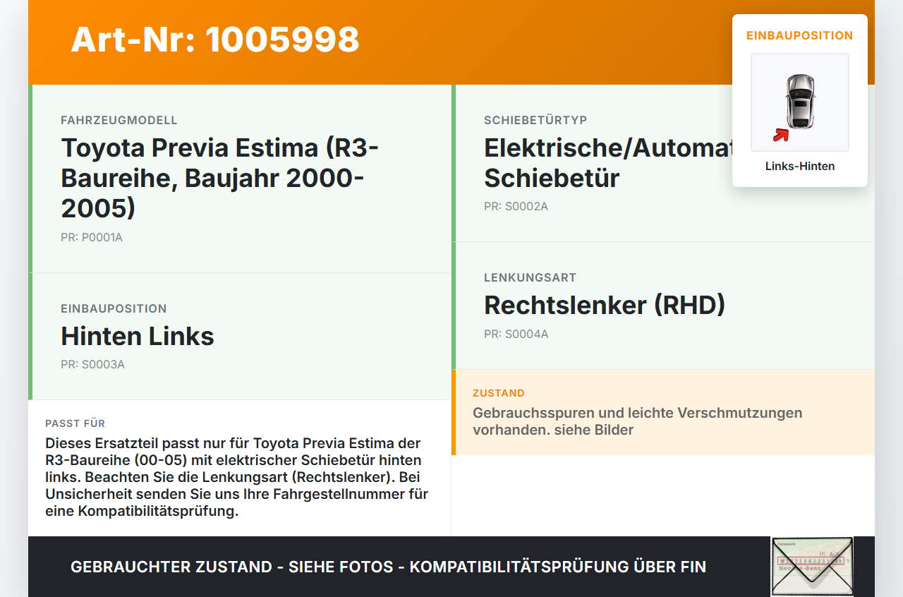 Toyota Previa Estima R3 00-05 Türschloss und Stellmotor für Schiebetürantrieb Links Hinten Toyota Previa Estima R3... Vorschau 3