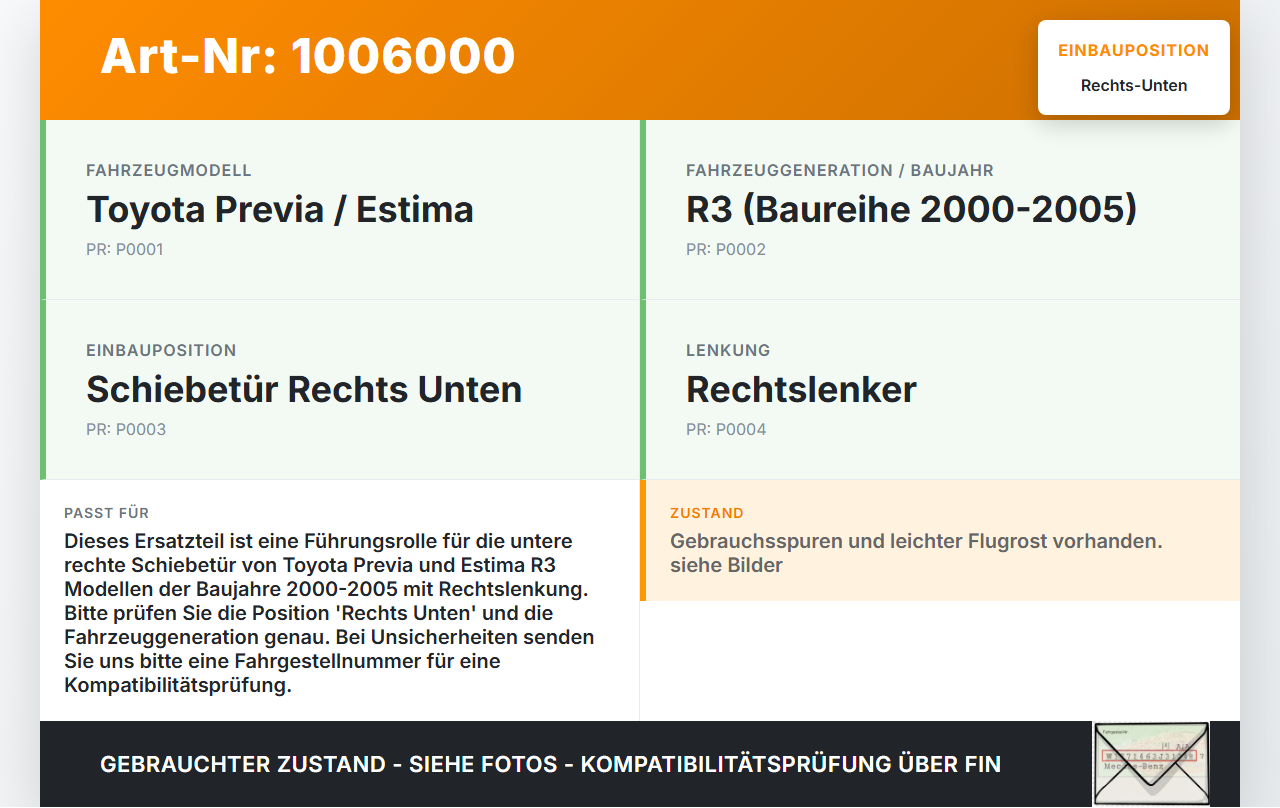 Toyota Previa Estima R3 00-05 Führungsrolle für Schiebetür Rechts Unten Toyota Previa Estima R3 00-05 01.07.2000... Vorschau 3