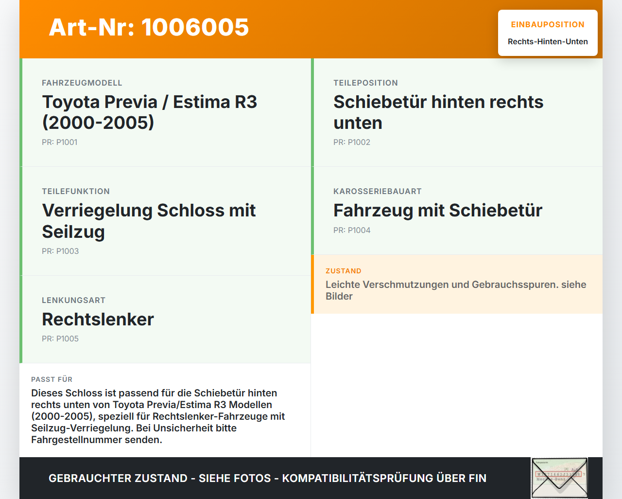 Toyota Previa Estima R3 00-05 Verriegelung Schloss mit Seilzug für Schiebetür Rechts Hinten Unten Toyota Previa... Vorschau 3