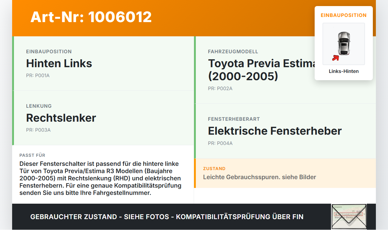 Toyota Previa Estima R3 00-05 Fensterausstellschalter Fensterheberschalter Schalter Links Hinten Toyota Previa... Vorschau 3
