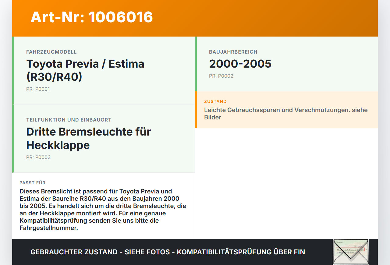 Toyota Previa Estima R3 00-05 Bremslicht 3te Bremsleuchte für Klappe Toyota Previa Estima R3 00-05 01.07.2000 gebraucht Vorschau 3