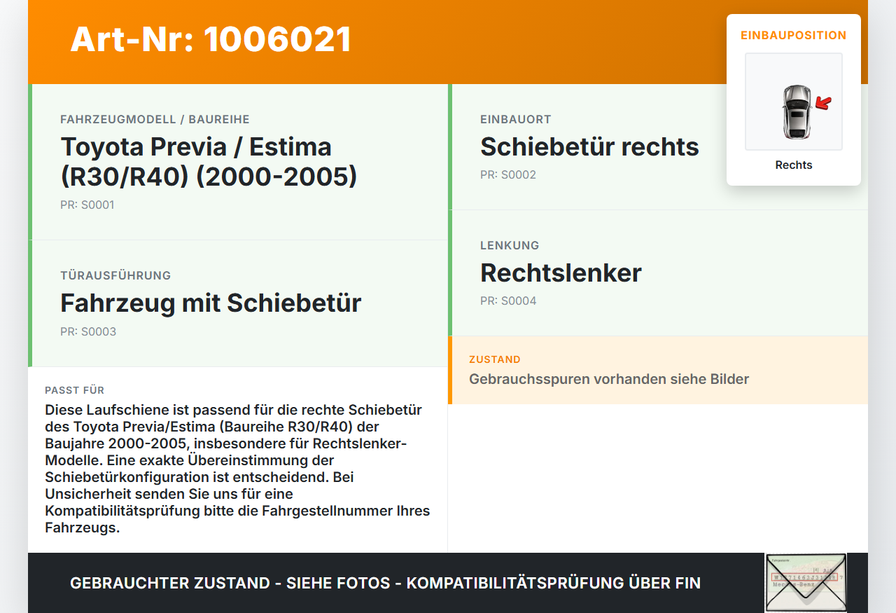 Toyota Previa Estima R3 00-05 Laufschiene für Schiebetür Rechts Toyota Previa Estima R3 00-05 01.07.2000 gebraucht Vorschau 3
