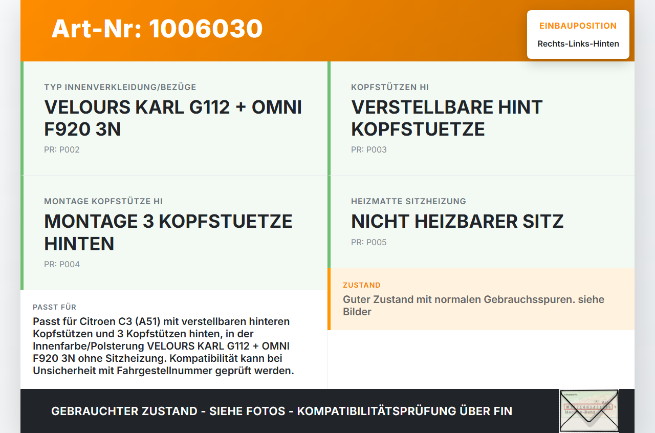 Citroen C3 II SC 09-13 Kopfstütze Rechts oder Links Hinten Citroen C3 II SC 09-13 03.05.2011 8854GQ gebraucht Vorschau 3