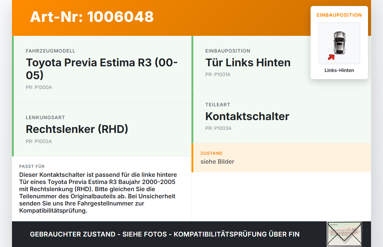 Toyota Previa Estima R3 00-05 Kontaktschalter Schalter für Tür Links Hinten Toyota Previa Estima R3 00-05... Vorschau 3