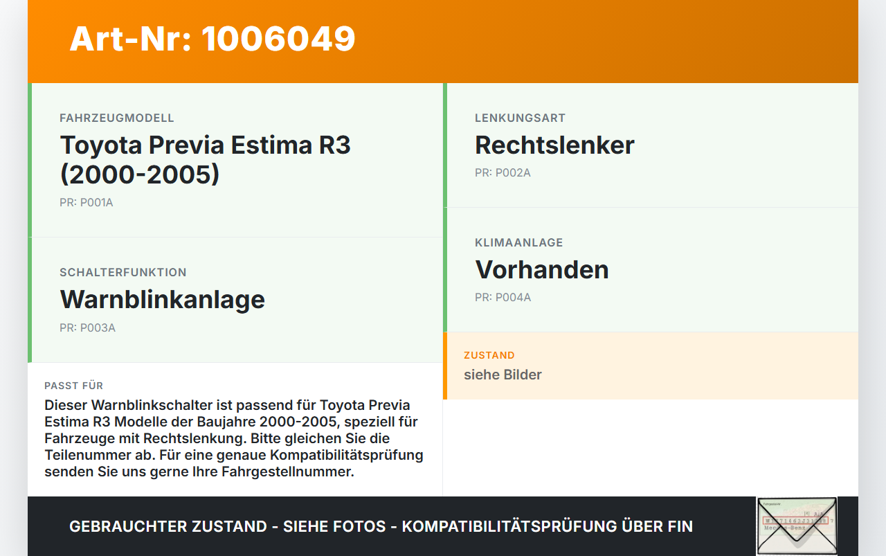 Toyota Previa Estima R3 00-05 Warnblinkschalter Schalter Toyota Previa Estima R3 00-05 01.07.2000 153541 TR9806... Vorschau 3