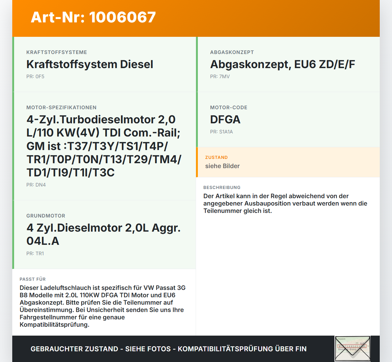 VW Passat 3G B8 14-19 2,0 110KW Ansaugrohr Ladeluftschlauch Luftschlauch Pos.2 VW Passat 3G B8 14-19 31.01.2018... Vorschau 3