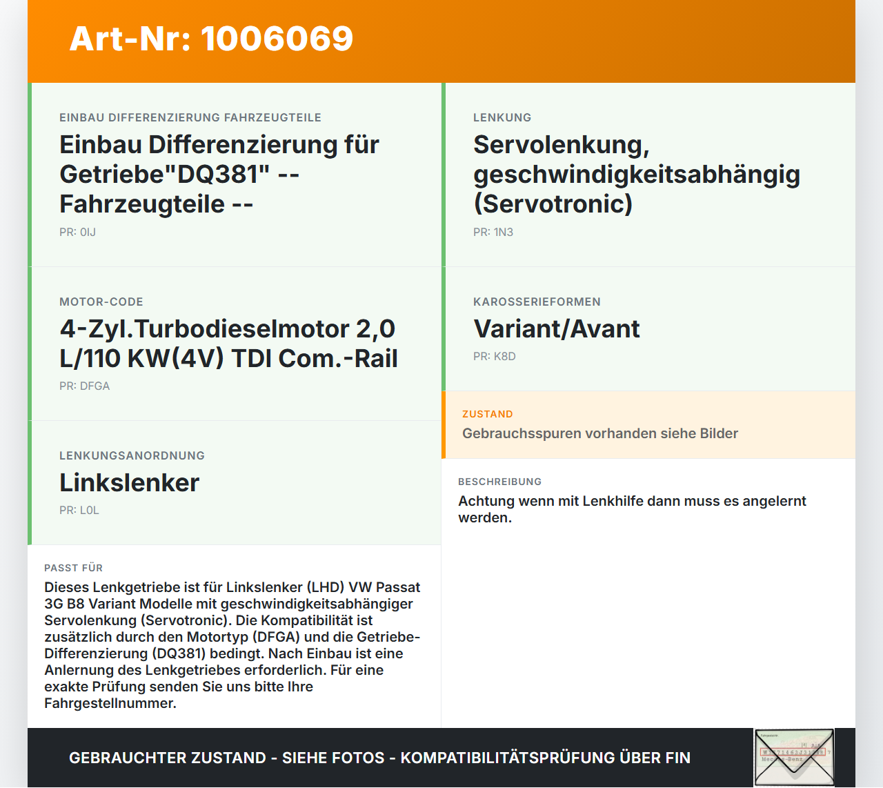 VW Passat 3G B8 14-19 Lenkgetriebe Servolenkung VW Passat 3G B8 14-19 31.01.2018 5Q1423062K 5Q0910143B 5Q0959439S... Vorschau 3