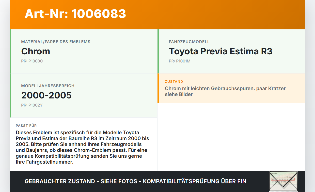 Toyota Previa Estima R3 00-05 Emblem Logo Toyota Previa Estima R3 00-05 01.07.2000 gebraucht Vorschau 3