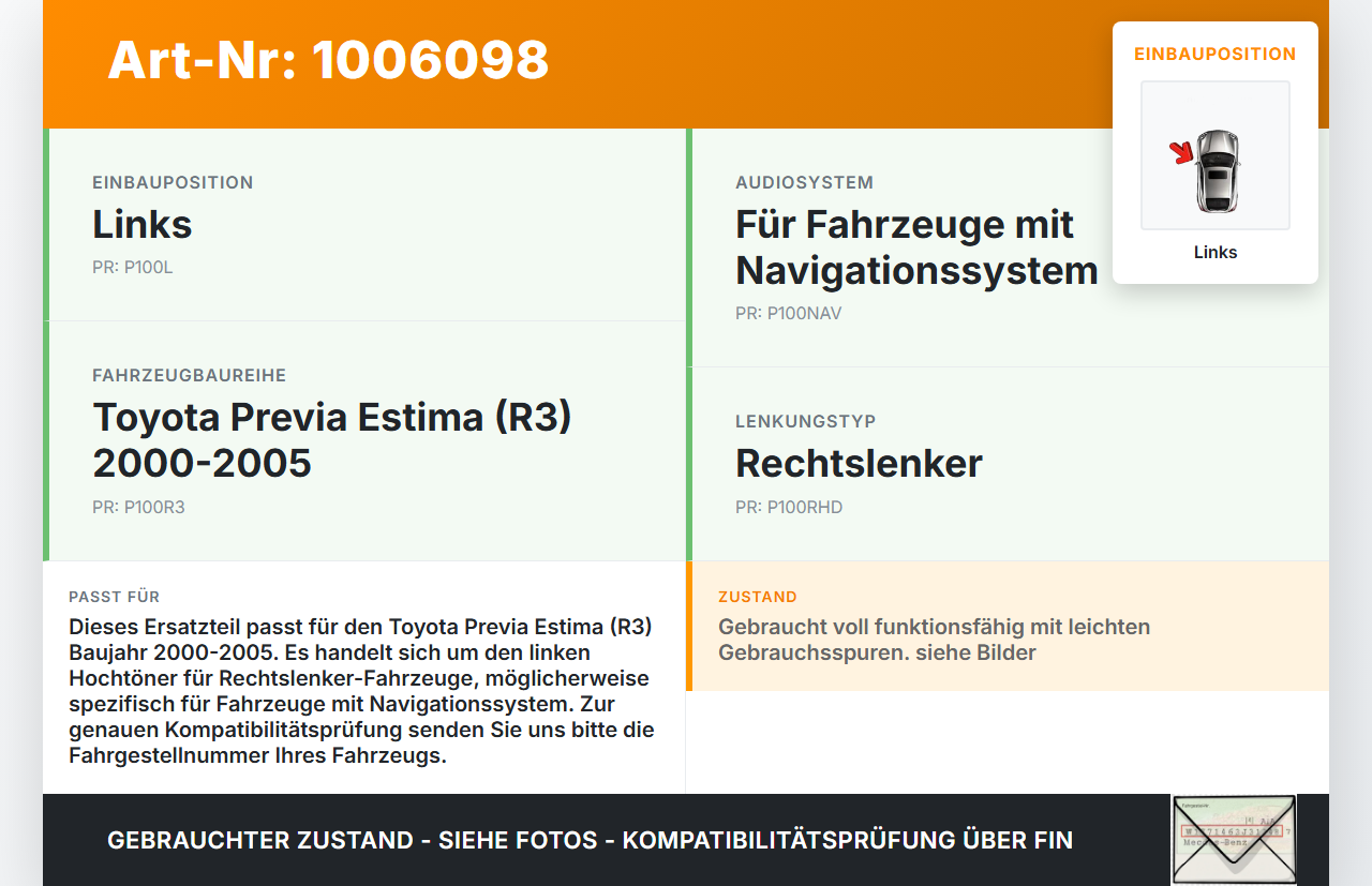 Toyota Previa Estima R3 00-05 Lautsprecher Hochtöner Links Toyota Previa Estima R3 00-05 01.07.2000 gebraucht Vorschau 3
