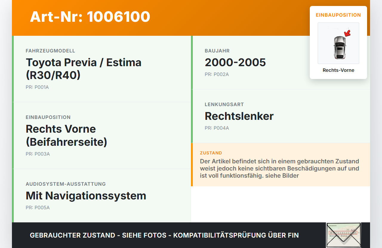 Toyota Previa Estima R3 00-05 Lautsprecher Rechts Vorne Toyota Previa Estima R3 00-05 01.07.2000 86160-28520... Vorschau 3