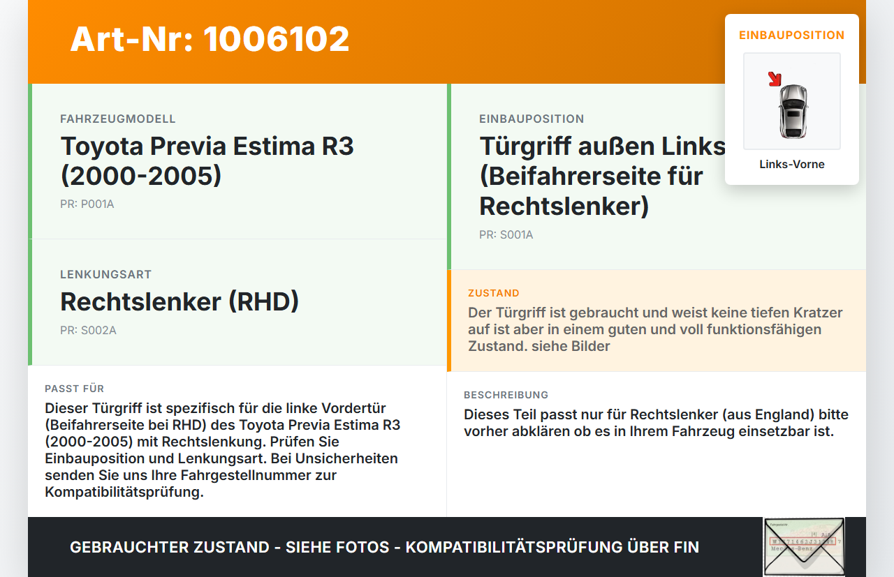 Toyota Previa Estima R3 00-05  RHD Türgriff Griff aussen Links Vorne 025 Toyota Previa Estima R3 00-05 01.07.2000... Vorschau 3