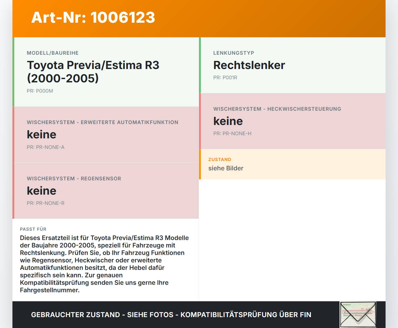 Toyota Previa Estima R3 00-05 Lenkstockschalter Wischerschalter Wischerhebel Toyota Previa Estima R3 00-05... Vorschau 3