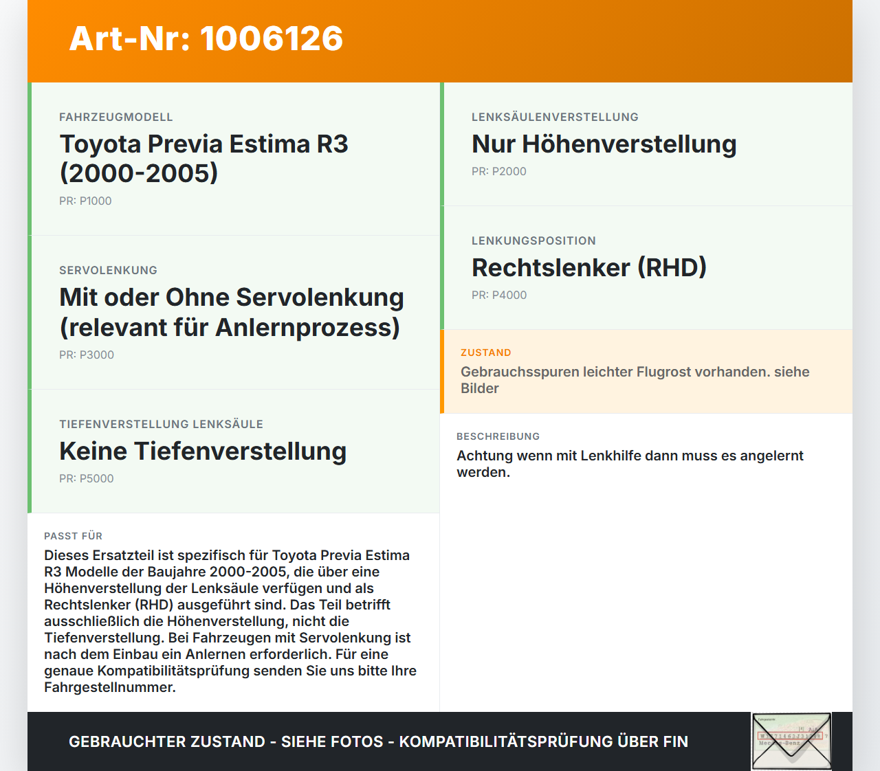 Toyota Previa Estima R3 00-05 Höhenverstellung für Lenksäule Toyota Previa Estima R3 00-05 01.07.2000 00000856 gebraucht Vorschau 3