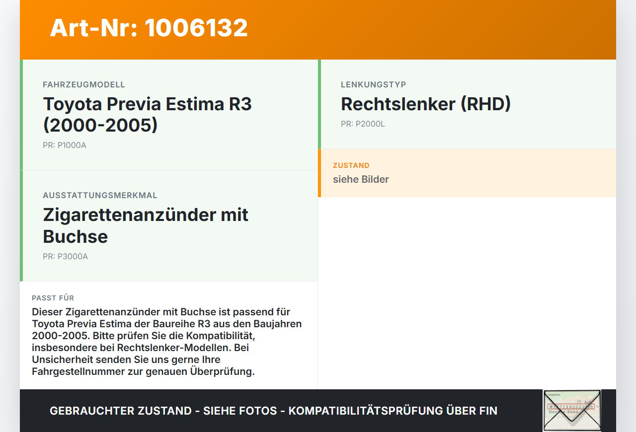 Toyota Previa Estima R3 00-05 Zigarettenanzünder m. Buchse Toyota Previa Estima R3 00-05 01.07.2000 gebraucht Vorschau 3