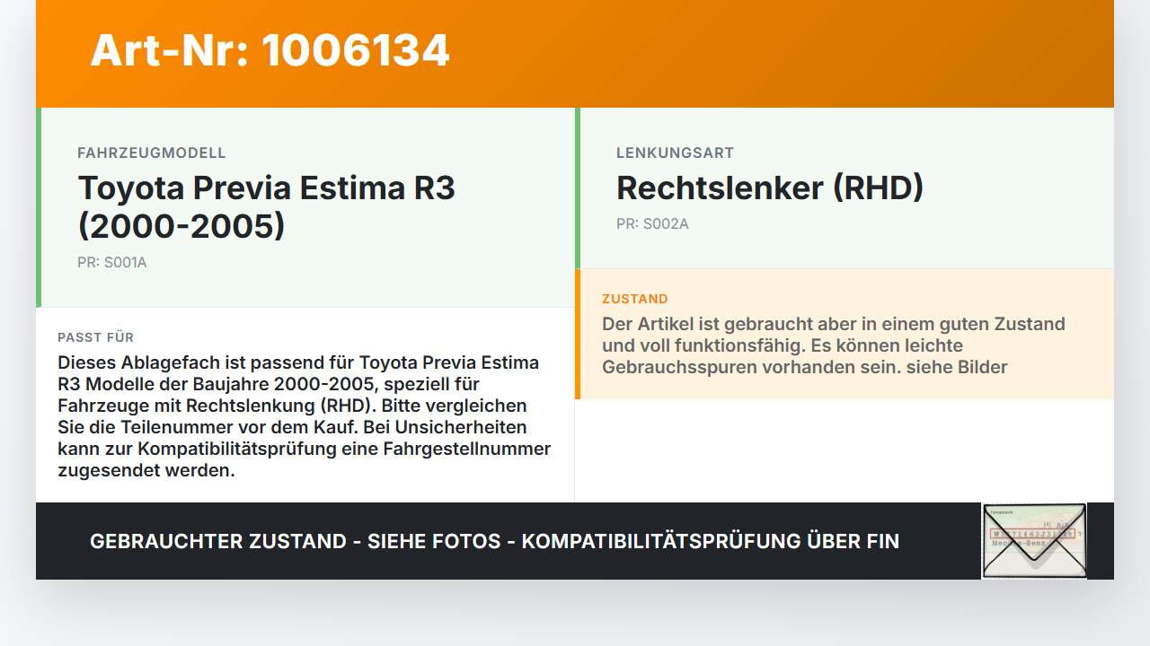 Toyota Previa Estima R3 00-05 Ablagefach Staufach Fach Handschuhfach Toyota Previa Estima R3 00-05 01.07.2000... Vorschau 3