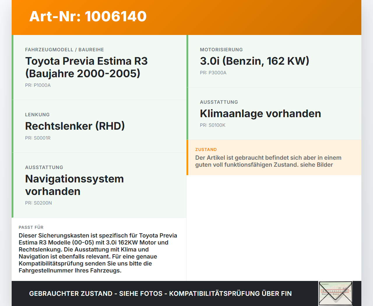 Toyota Previa Estima R3 00-05 3,0i 162KW Sicherungskasten Zentralelektrik Toyota Previa Estima R3 00-05 01.07.2000... Vorschau 3