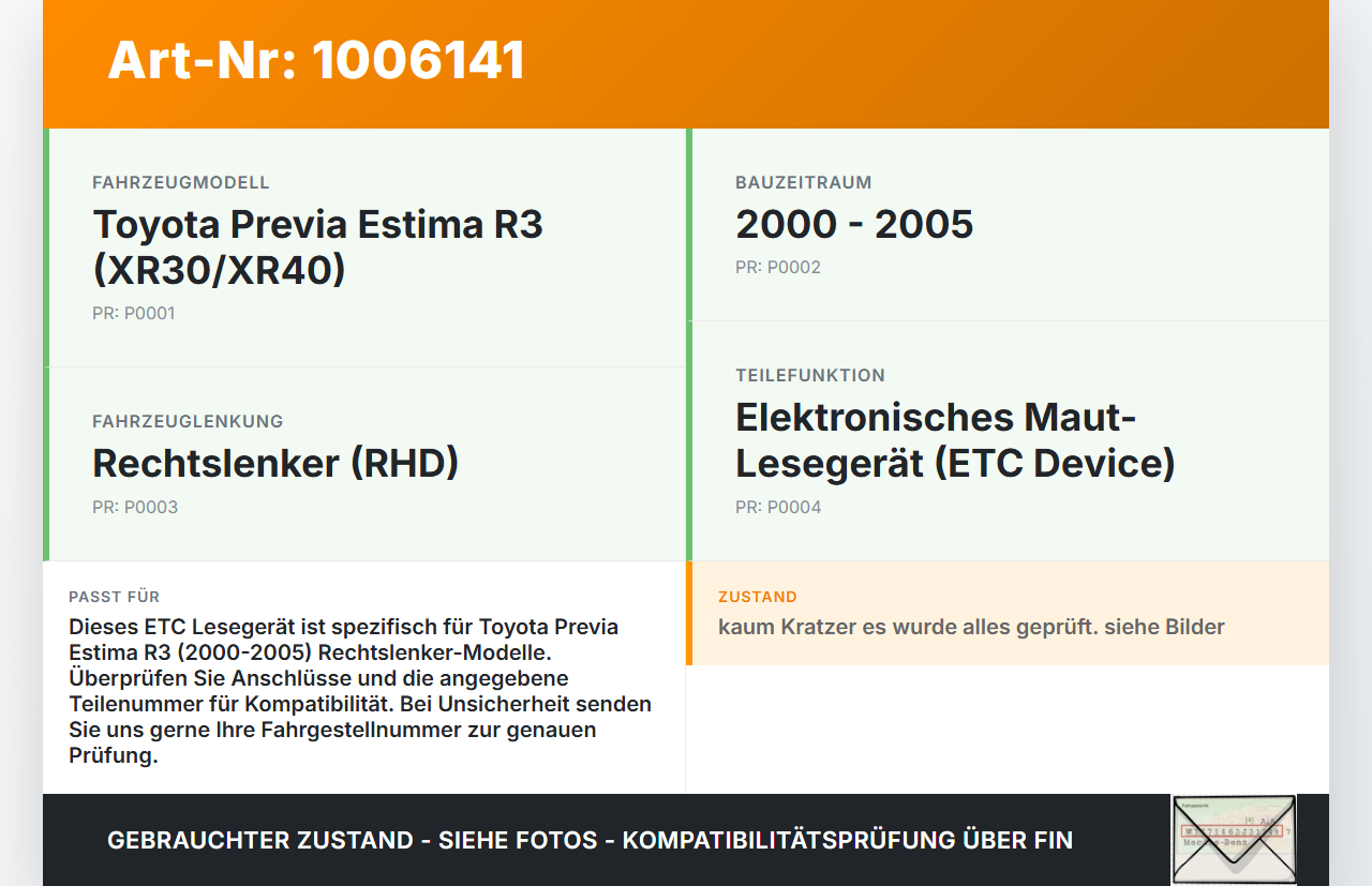 Toyota Previa Estima R3 00-05 ETC Lesegerät für Mautstellen Toyota Previa Estima R3 00-05 01.07.2000 08686-00261... Vorschau 3